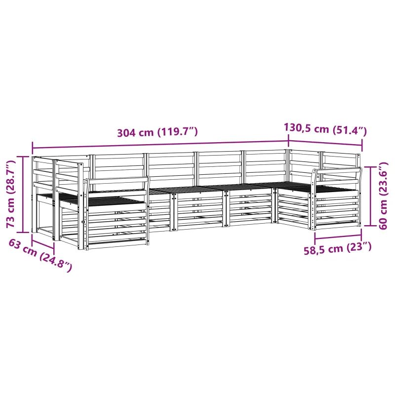 Lauko sofos komplektas 7 pcs Balta 304 x 130,5 x 73 cm