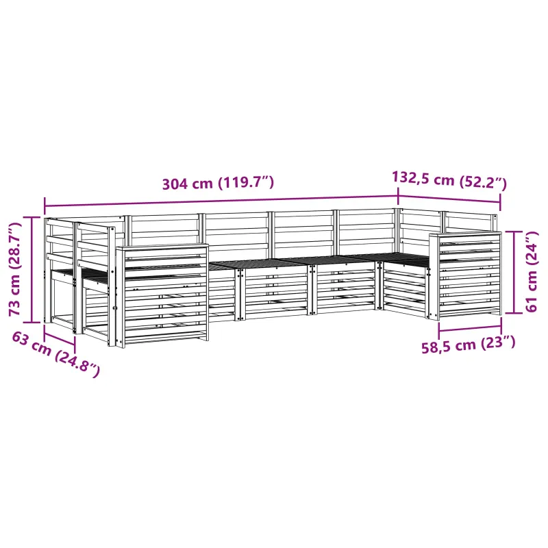 Lauko sofos komplektas 7 pcs Balta 304 x 132,5 x 73 cm
