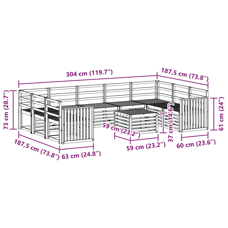Lauko sofos komplektas 10 pcs Balta 59 x 59 x 37 cm