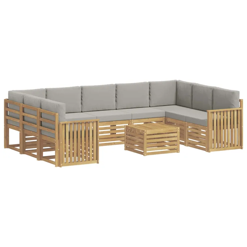 Lauko sofos komplektas 10 pcs Balta ir šviesiai pilka