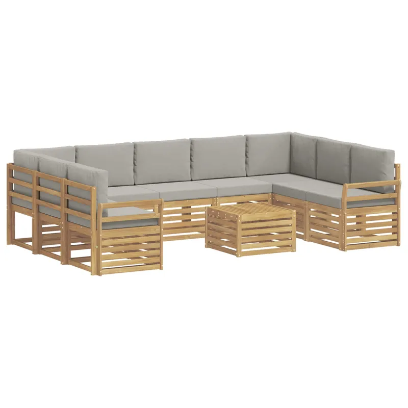 Lauko sofos komplektas 10 pcs Balta ir šviesiai pilka