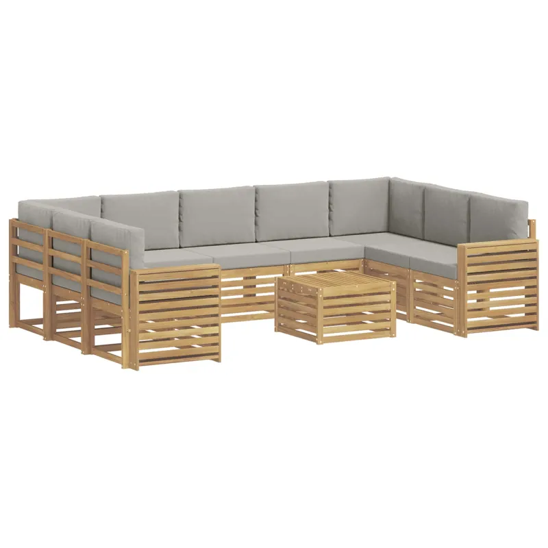 Lauko sofos komplektas 10 pcs Balta ir šviesiai pilka