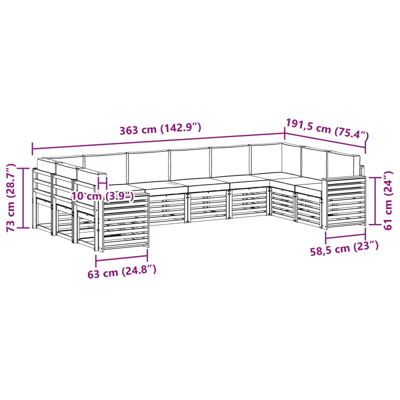 Lauko sofos komplektas 10 pcs Balta ir antracito