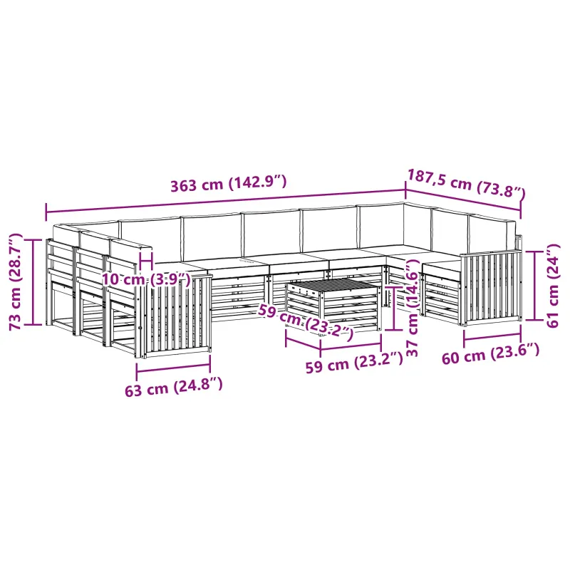 Lauko sofos komplektas 11 pcs Balta ir kreminė 59 x 59 x 37 cm