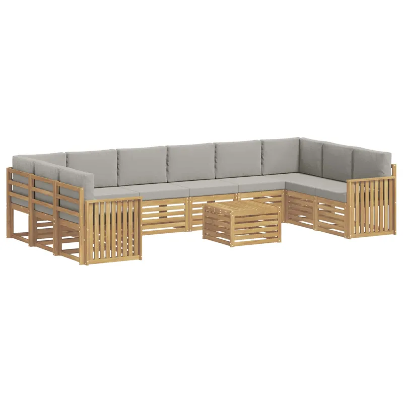 Lauko sofos komplektas 11 pcs Balta ir šviesiai pilka