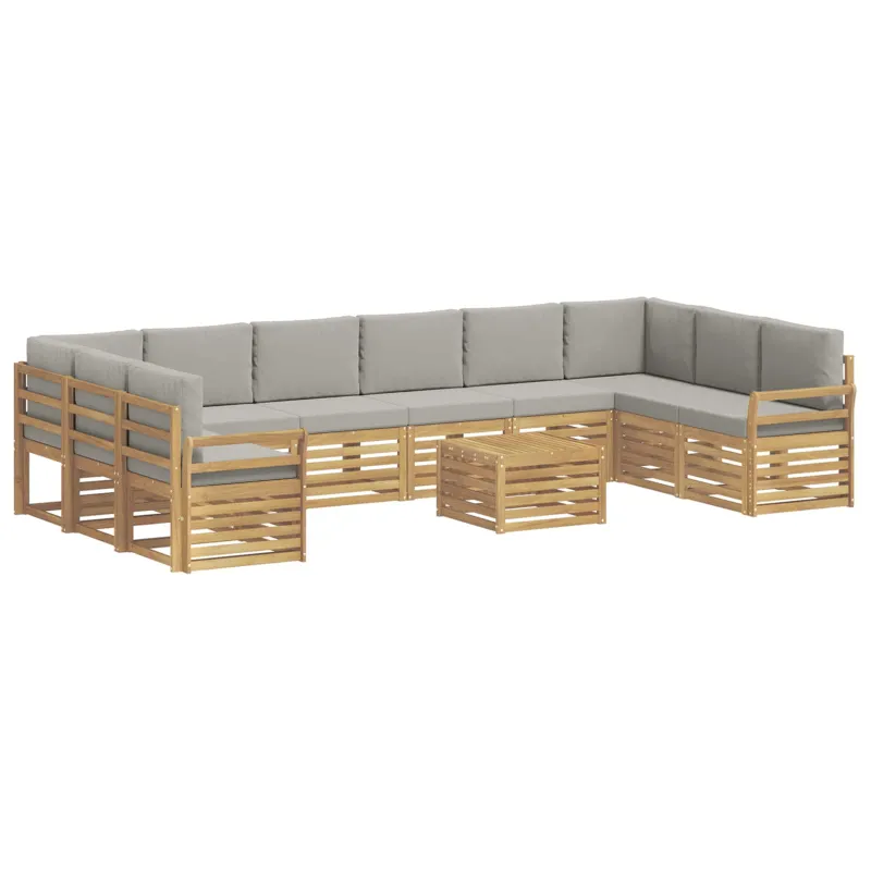 Lauko sofos komplektas 11 pcs Balta ir šviesiai pilka