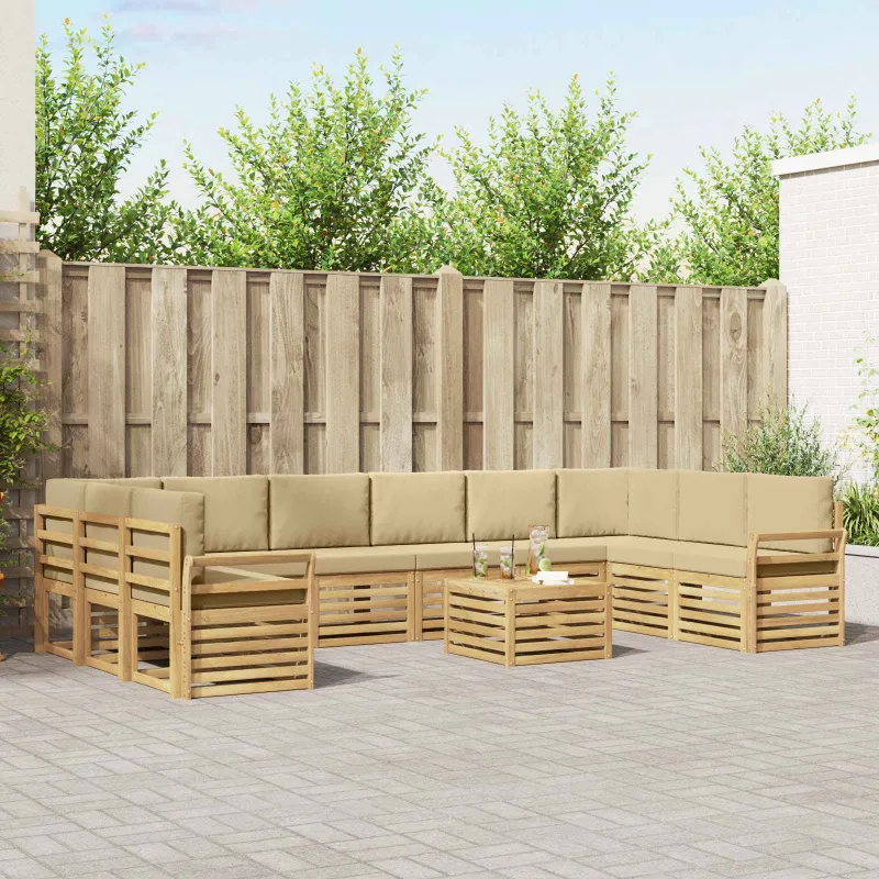 Lauko sofos komplektas 11 pcs Balta ir kreminė 59 x 59 x 37 cm
