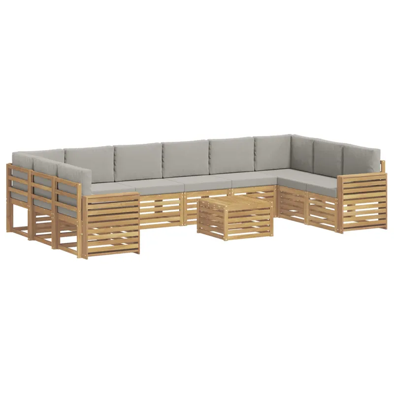 Lauko sofos komplektas 11 pcs Balta ir šviesiai pilka