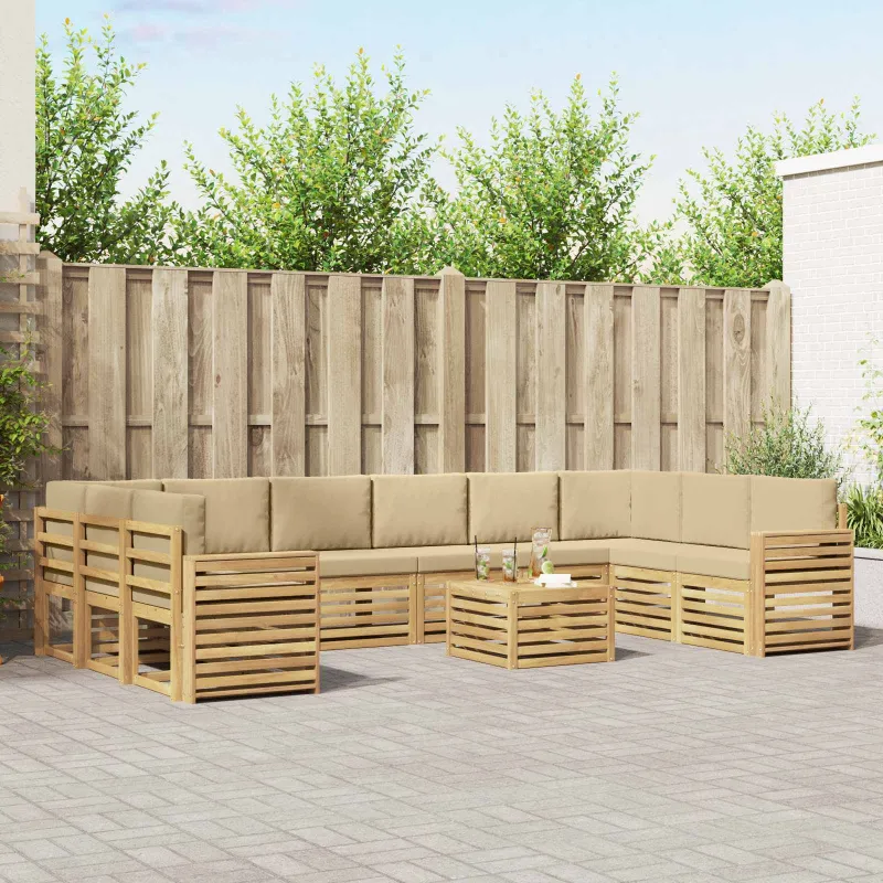 Lauko sofos komplektas 11 pcs Balta ir kreminė 59 x 59 x 37 cm