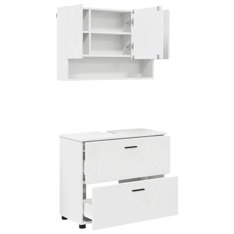 Vonios baldų rinkinys 2 pcs Balta Inžinerinė mediena ir metalas