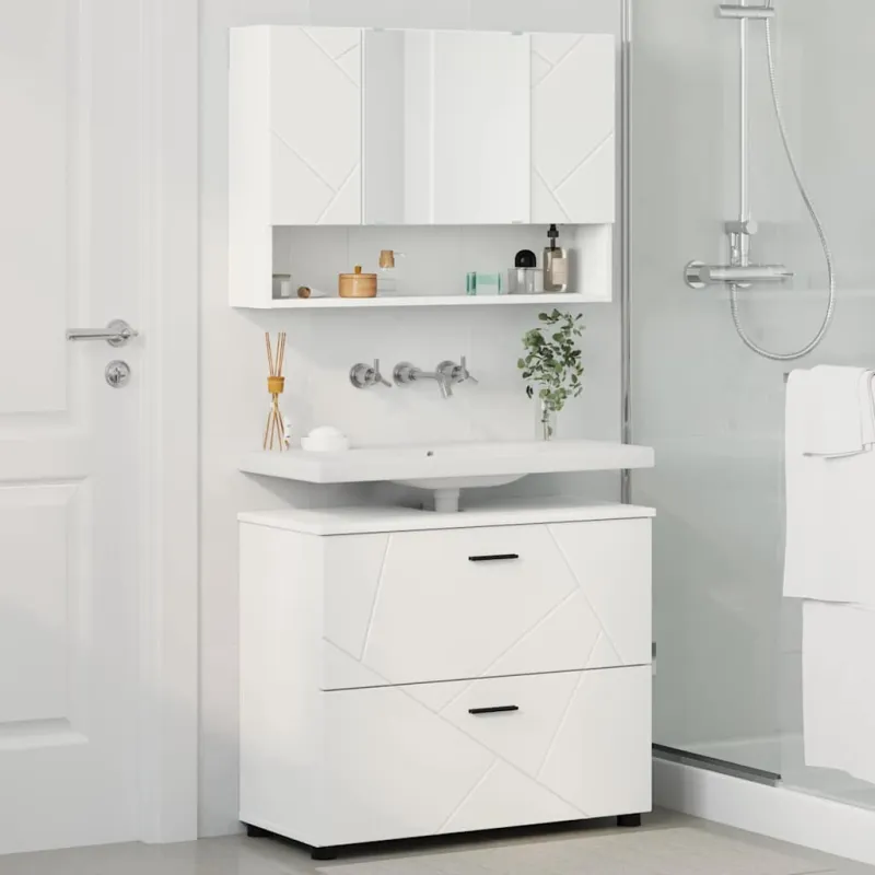 Vonios baldų rinkinys 2 pcs Balta Inžinerinė mediena ir metalas