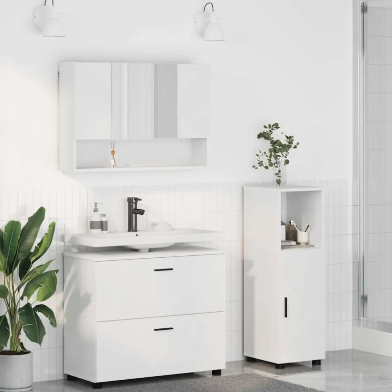 Vonios baldų rinkinys 3 pcs Balta Inžinerinė mediena ir metalas