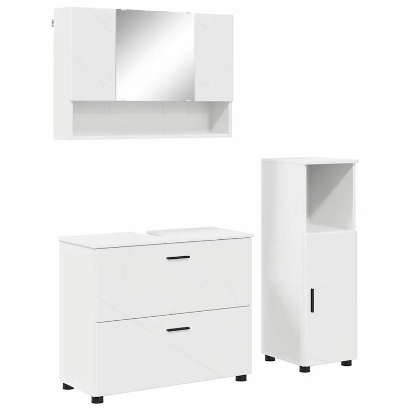 Vonios baldų rinkinys 3 pcs Balta Inžinerinė mediena ir metalas