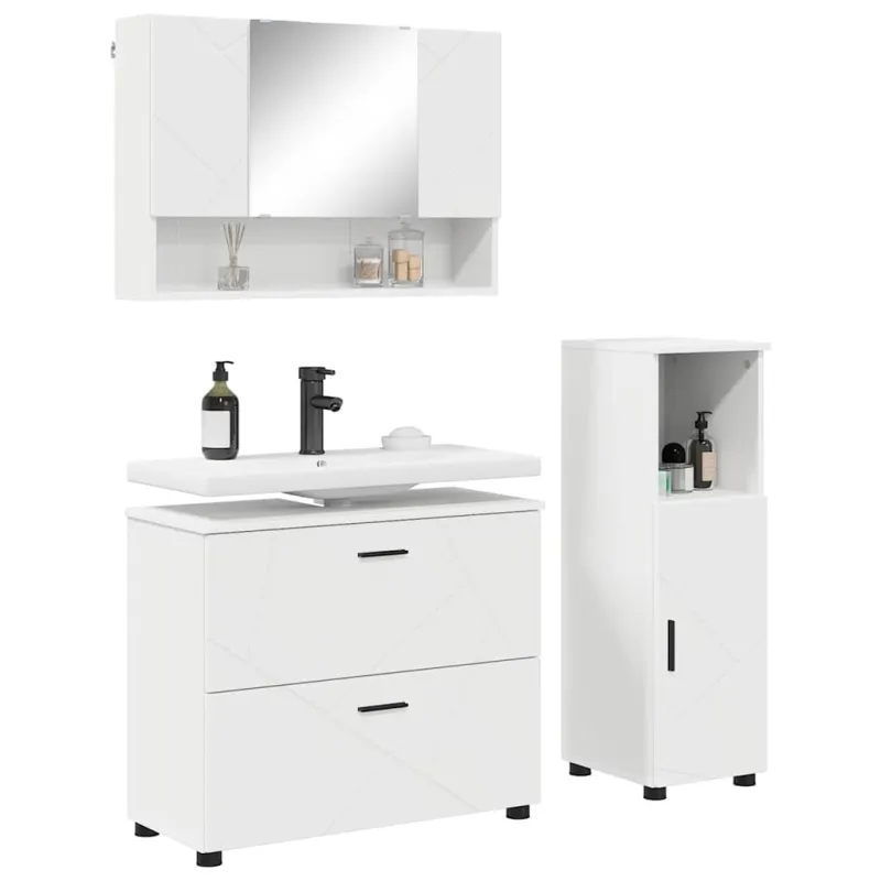 Vonios baldų rinkinys 3 pcs Balta Inžinerinė mediena ir metalas