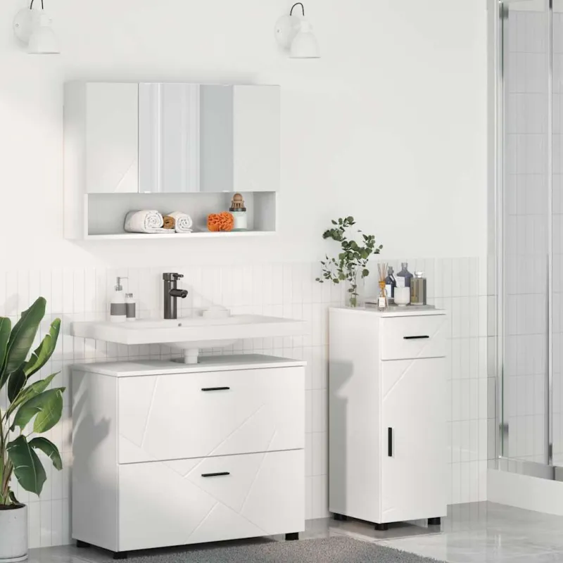 Vonios baldų rinkinys 3 pcs Balta Inžinerinė mediena ir metalas