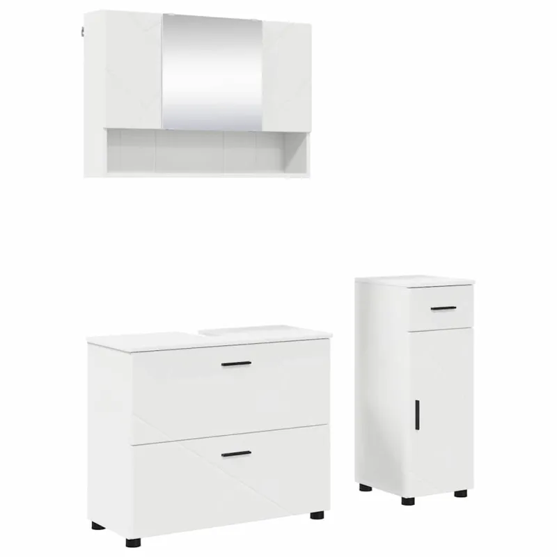 Vonios baldų rinkinys 3 pcs Balta Inžinerinė mediena ir metalas