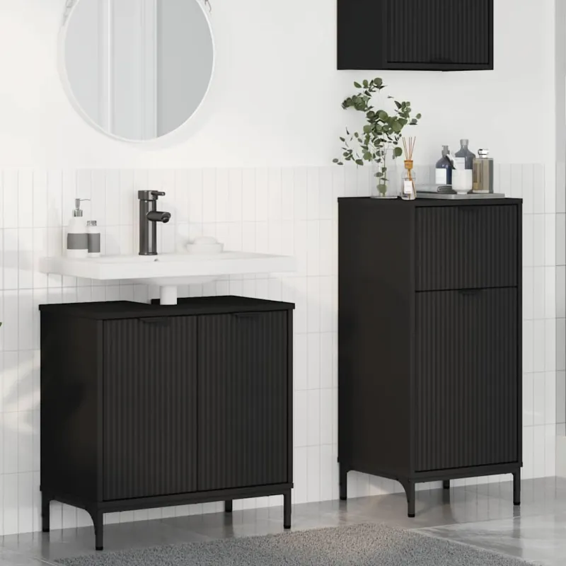 Vonios baldų rinkinys 2 pcs Juoda Inžinerinė mediena ir metalas