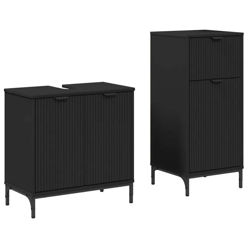 Vonios baldų rinkinys 2 pcs Juoda Inžinerinė mediena ir metalas