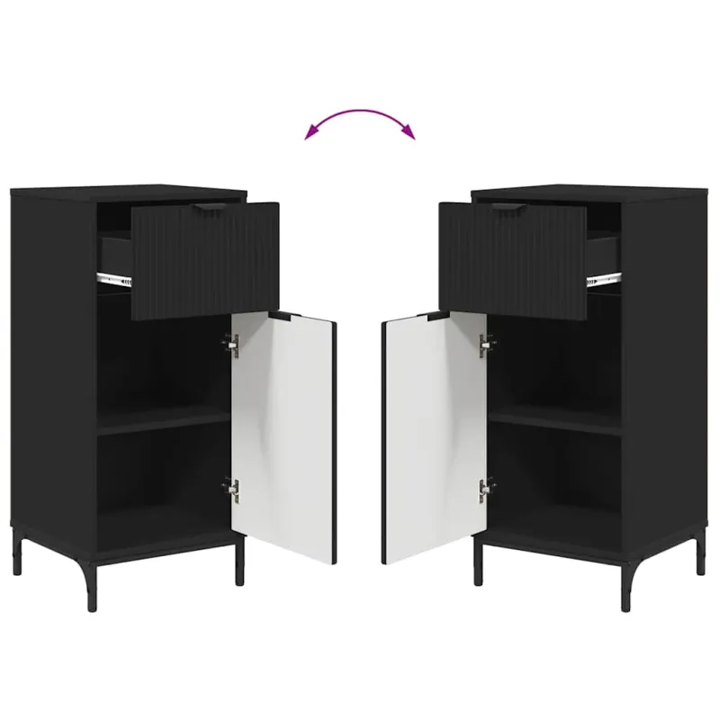 Vonios baldų rinkinys 2 pcs Juoda Inžinerinė mediena ir metalas