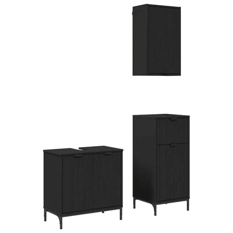 Vonios baldų rinkinys 3 pcs Juoda Inžinerinė mediena ir metalas