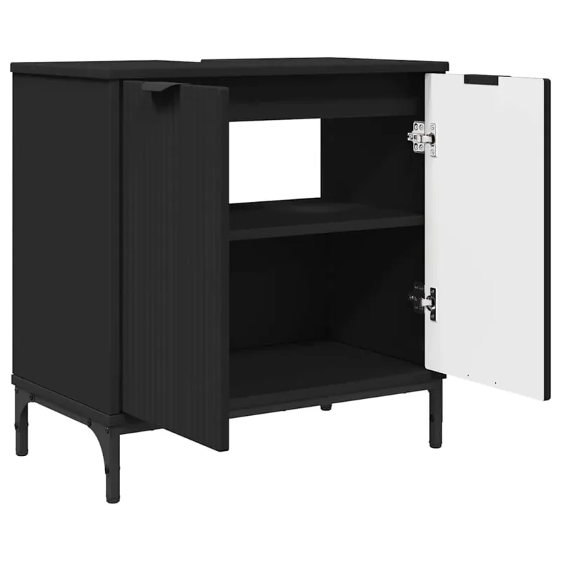 Vonios baldų rinkinys 3 pcs Juoda Inžinerinė mediena ir metalas