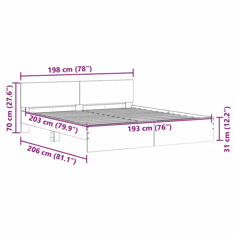 Lovos rėmas 2 pcs Balta 193 x 203 cm Apdirbta mediena