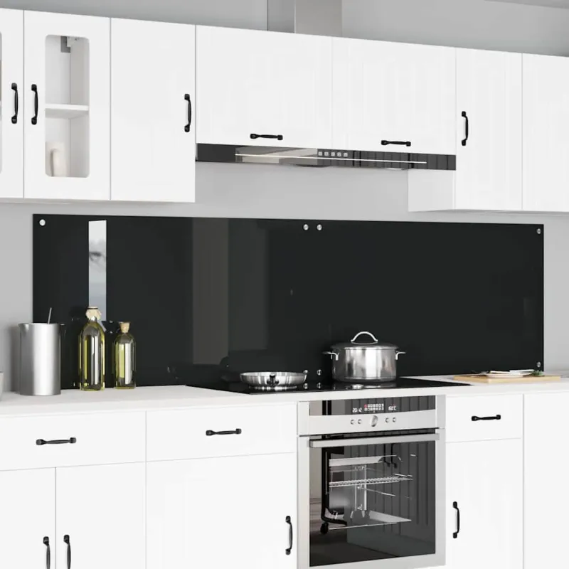 Virtuvės atbraila 2 pcs Juoda 110 x 60 cm grūdintas stiklas
