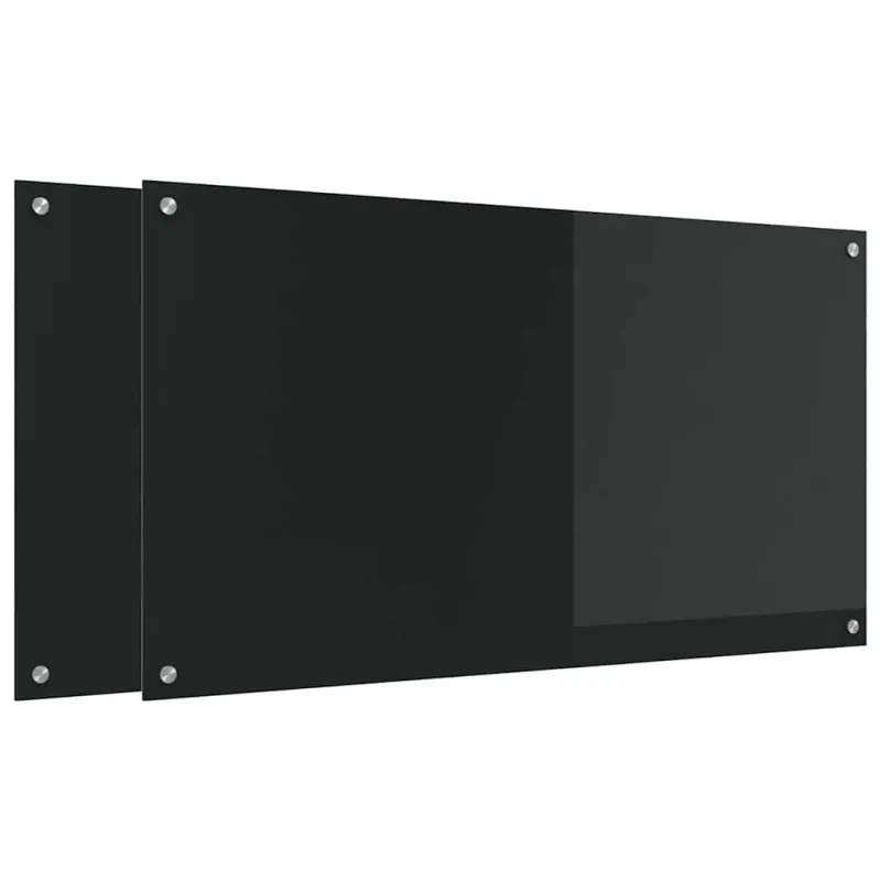 Virtuvės atbraila 2 pcs Juoda 110 x 60 cm grūdintas stiklas