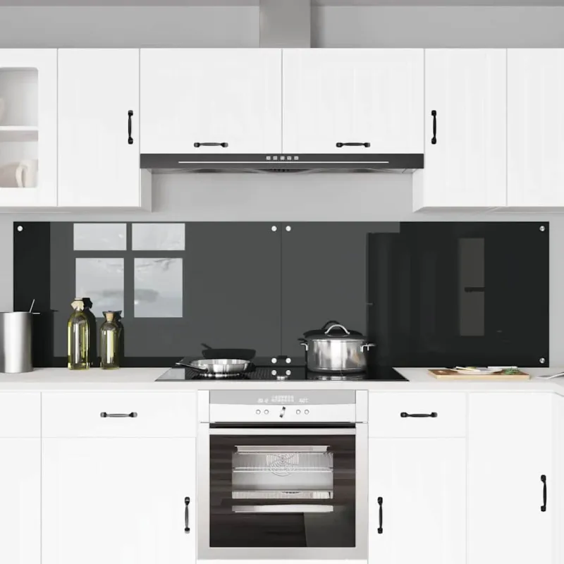 Virtuvės atbraila 2 pcs Juoda 110 x 60 cm grūdintas stiklas