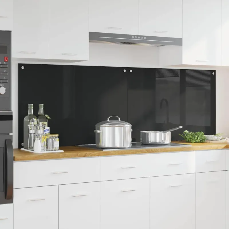 Virtuvės atbraila 2 pcs Juoda 90 x 60 cm grūdintas stiklas