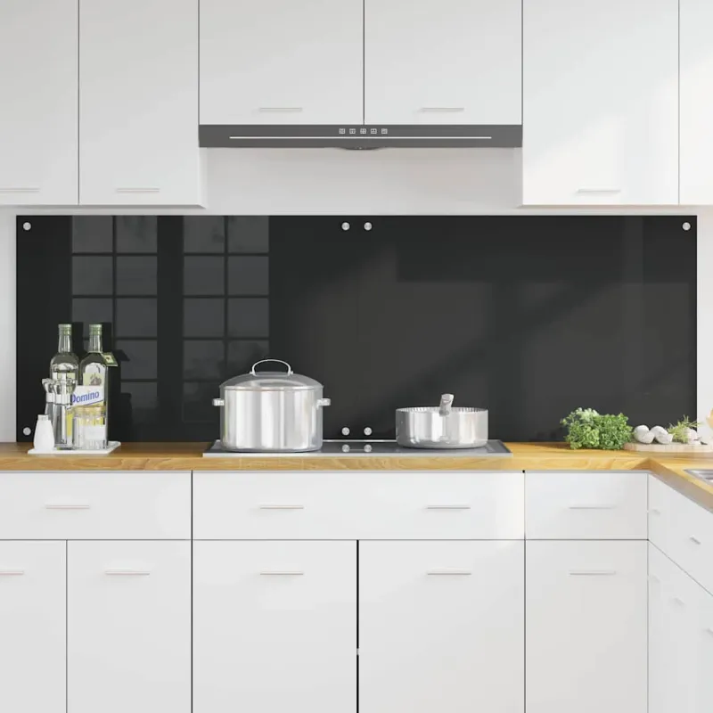 Virtuvės atbraila 2 pcs Juoda 90 x 60 cm grūdintas stiklas