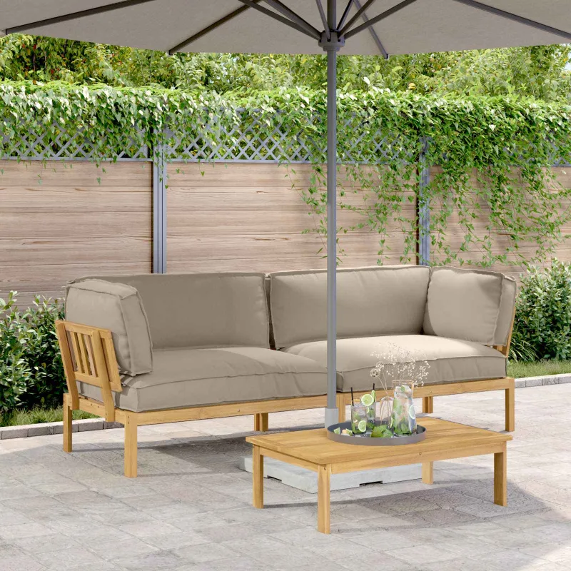 Sofos komplektas su pagalve 2 pcs Taupe Kietos akacijos mediena