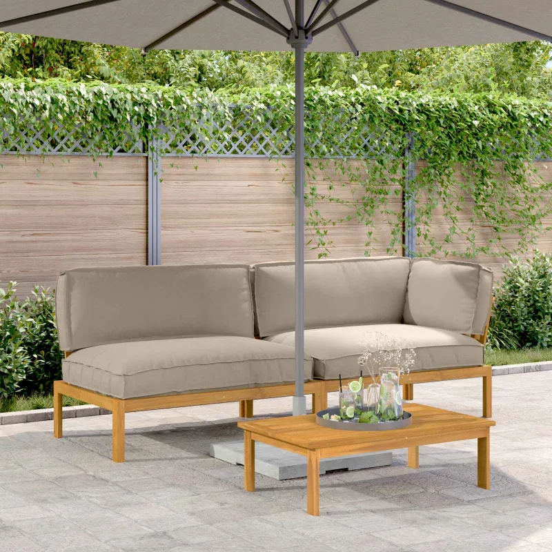 Sofos komplektas su pagalve 3 pcs Taupe Kietos akacijos mediena