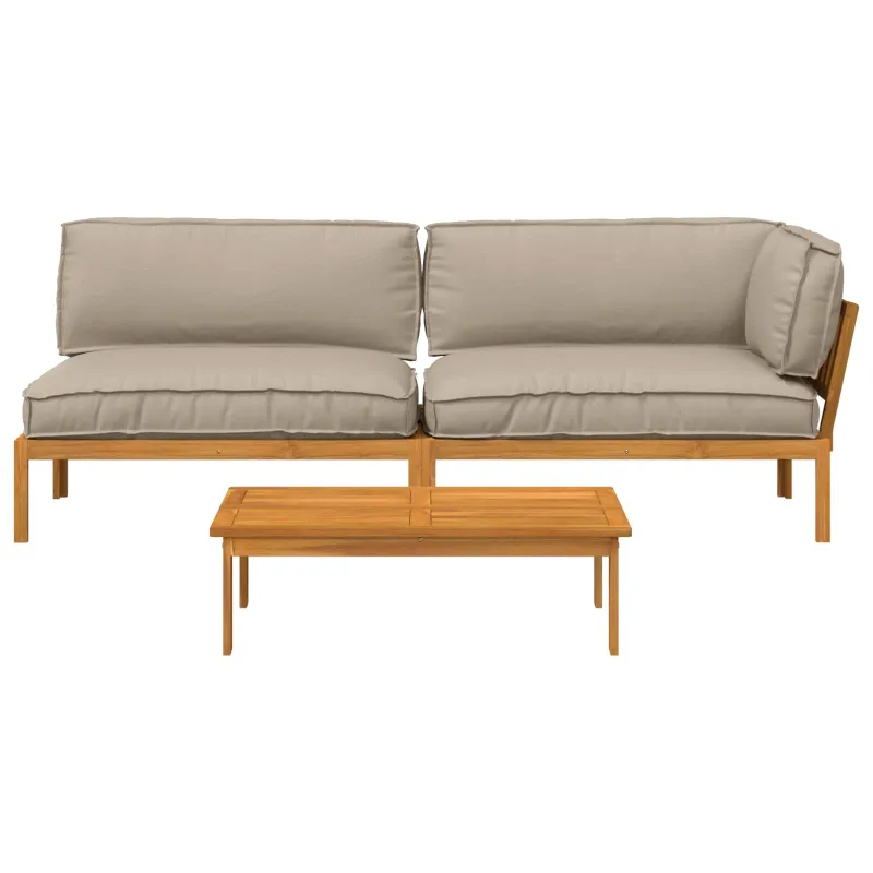 Sofos komplektas su pagalve 3 pcs Taupe Kietos akacijos mediena