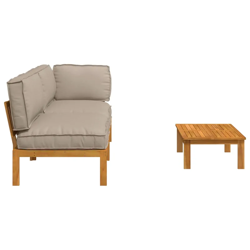 Sofos komplektas su pagalve 3 pcs Taupe Kietos akacijos mediena