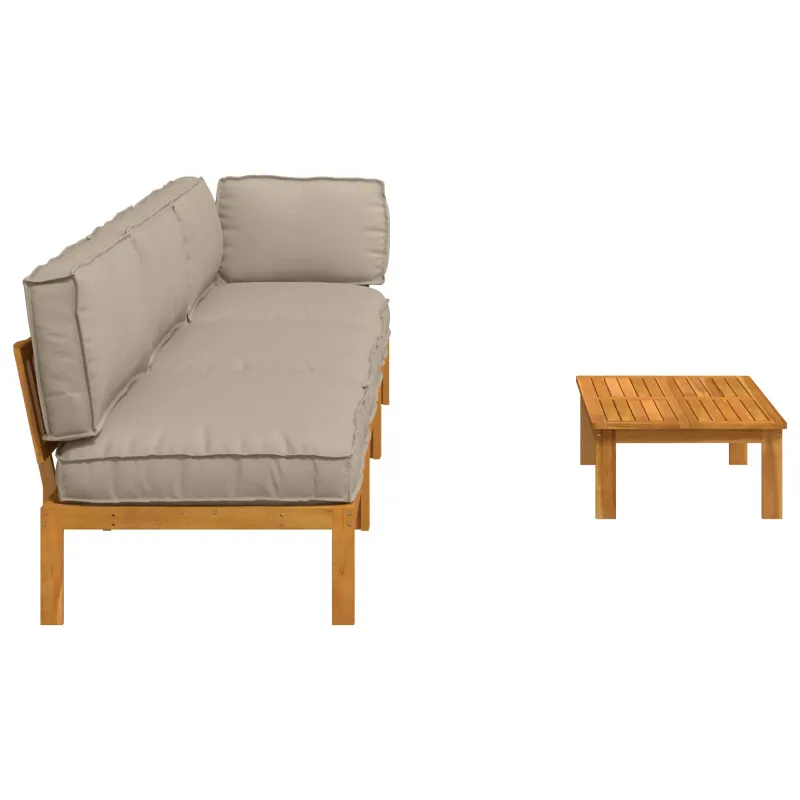 Sofos komplektas su pagalve 4 pcs Taupe Kietos akacijos mediena