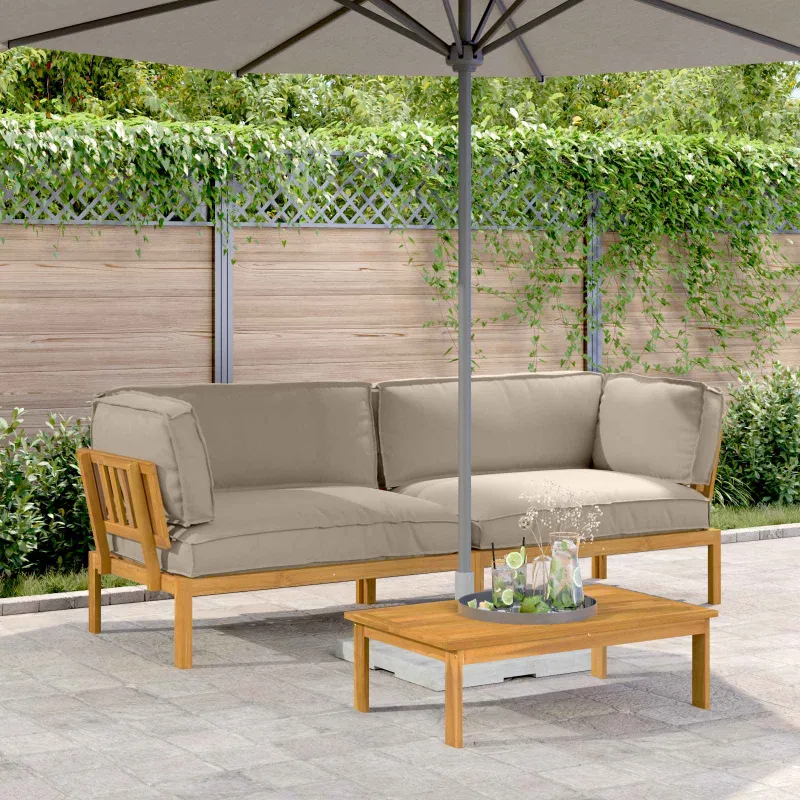 Sofos komplektas su pagalve 2 pcs Taupe Kietos akacijos mediena