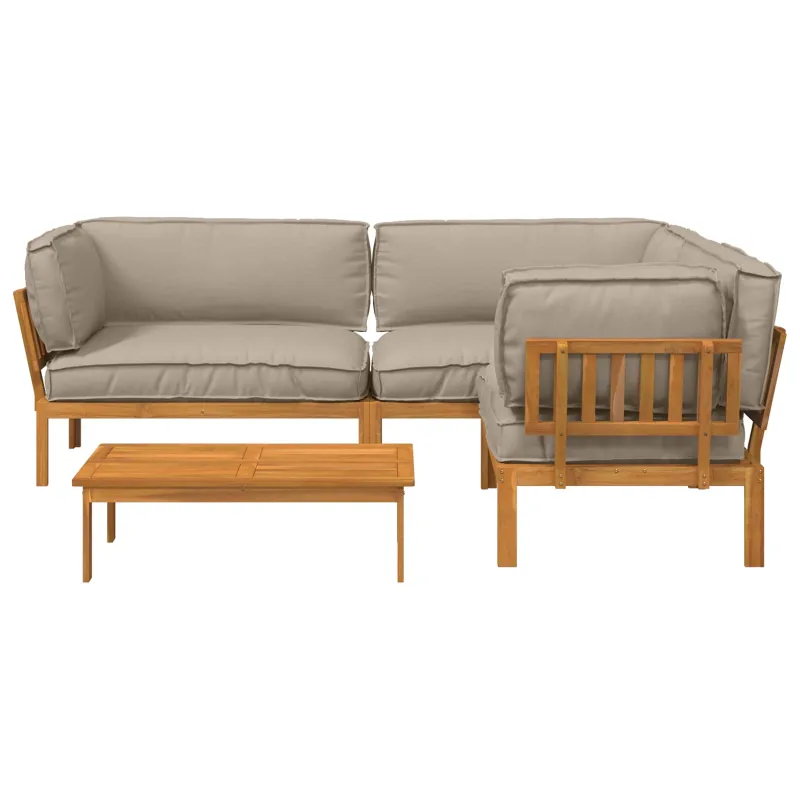 Sofos komplektas su pagalve 4 pcs Taupe Kietos akacijos mediena