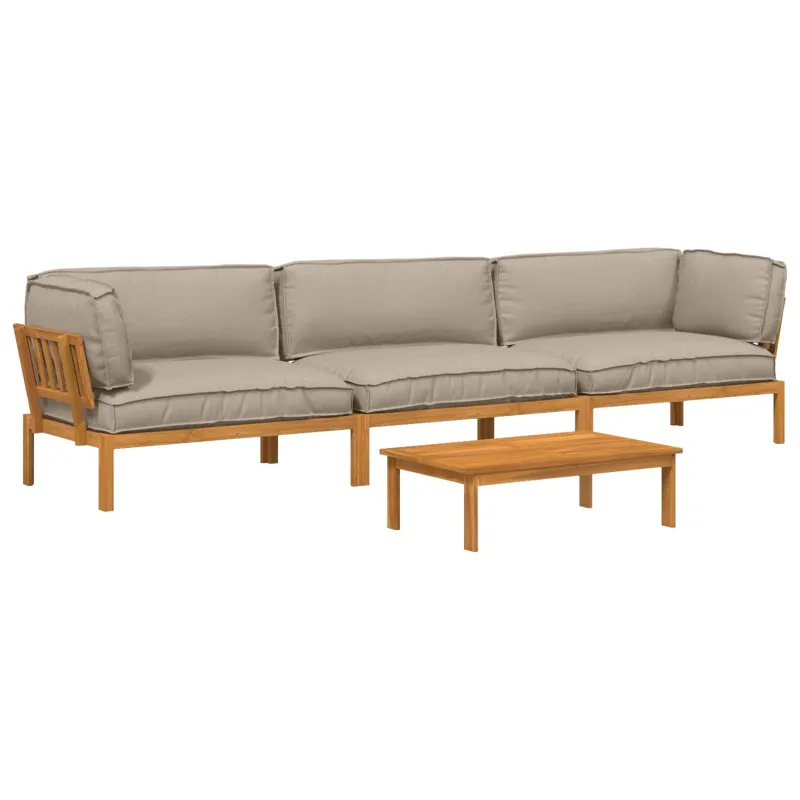Sofos komplektas su pagalve 4 pcs Taupe Kietos akacijos mediena