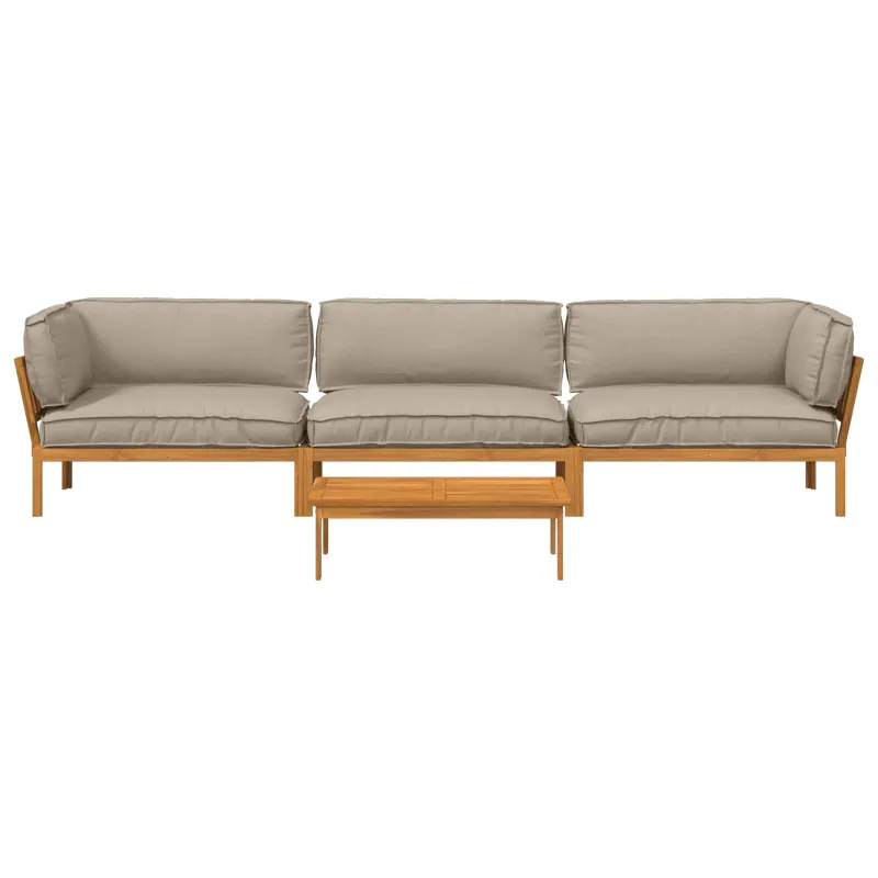 Sofos komplektas su pagalve 4 pcs Taupe Kietos akacijos mediena