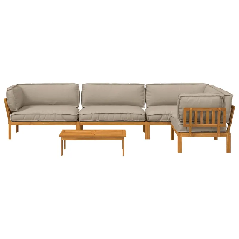 Sofos komplektas su pagalve 5 pcs Taupe Kietos akacijos mediena