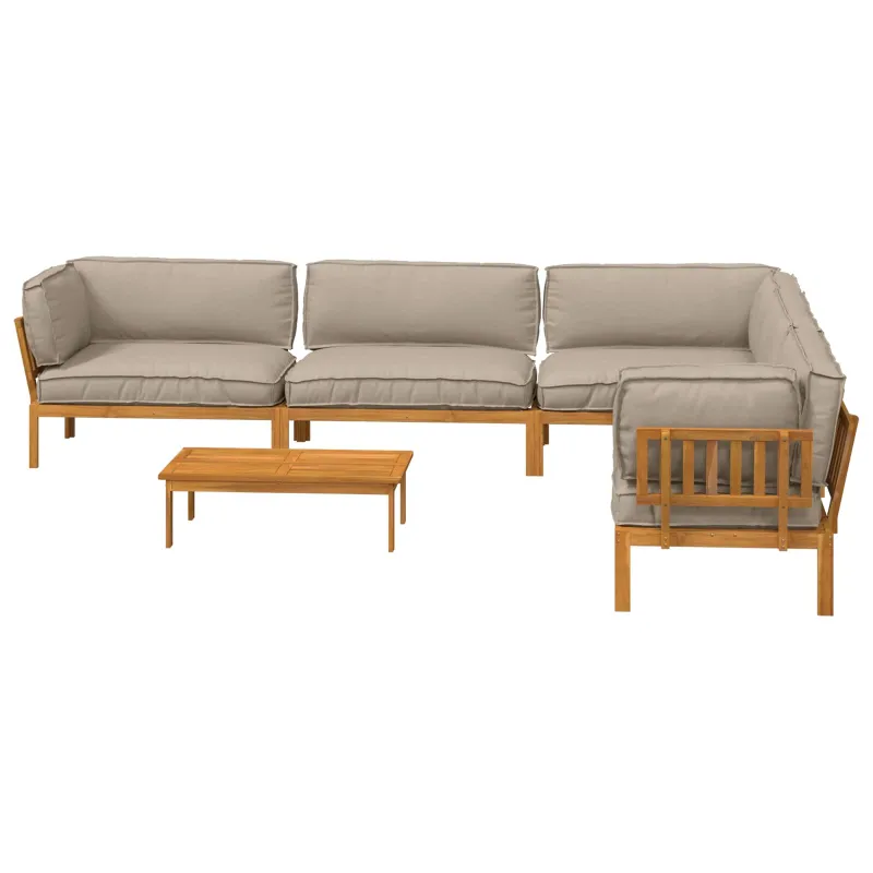 Sofos komplektas su pagalve 6 pcs Taupe Kietos akacijos mediena