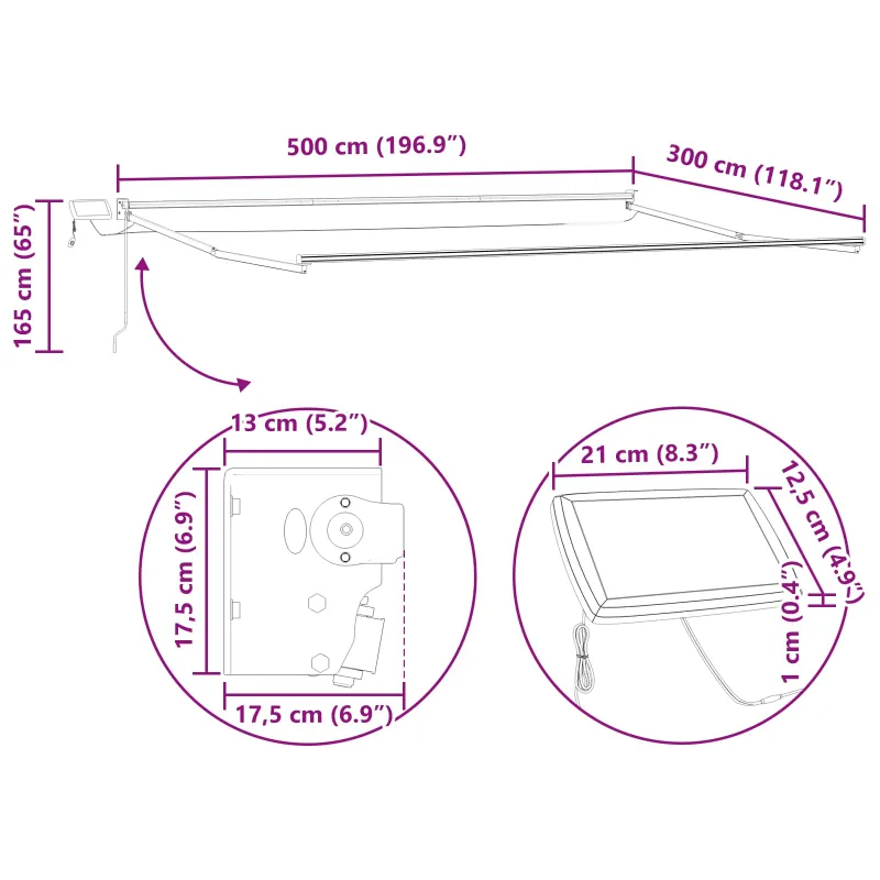 Rankinė ištraukiama markizė su LED 5 x 3 m