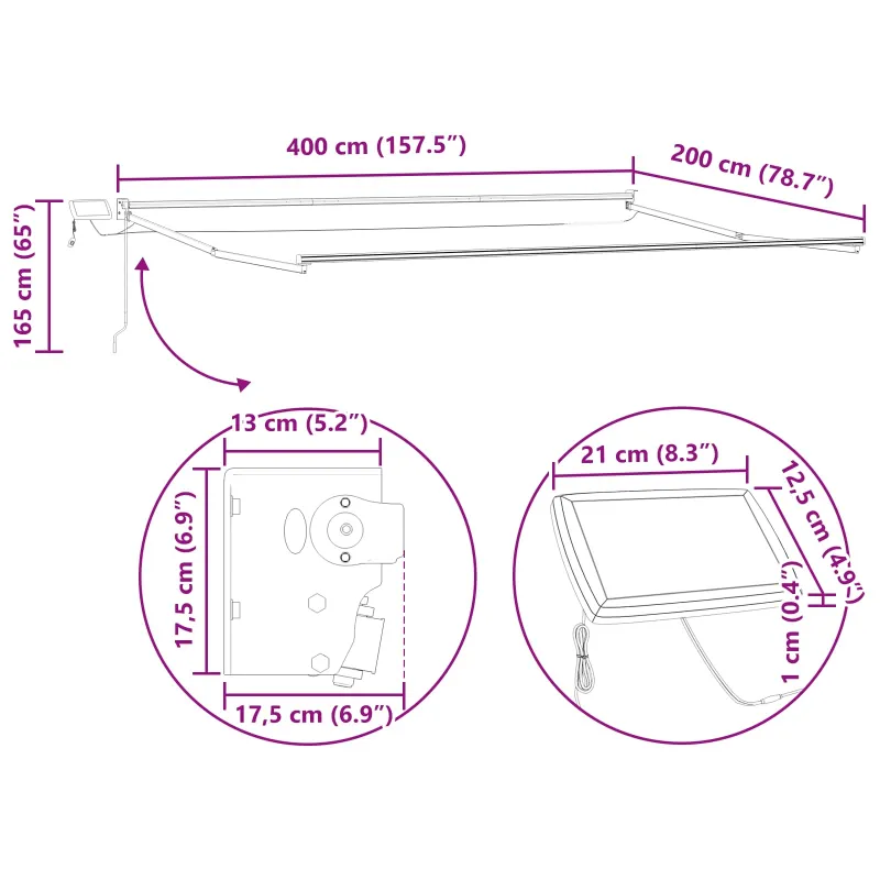 Rankinė ištraukiama markizė su LED 4 x 2 m