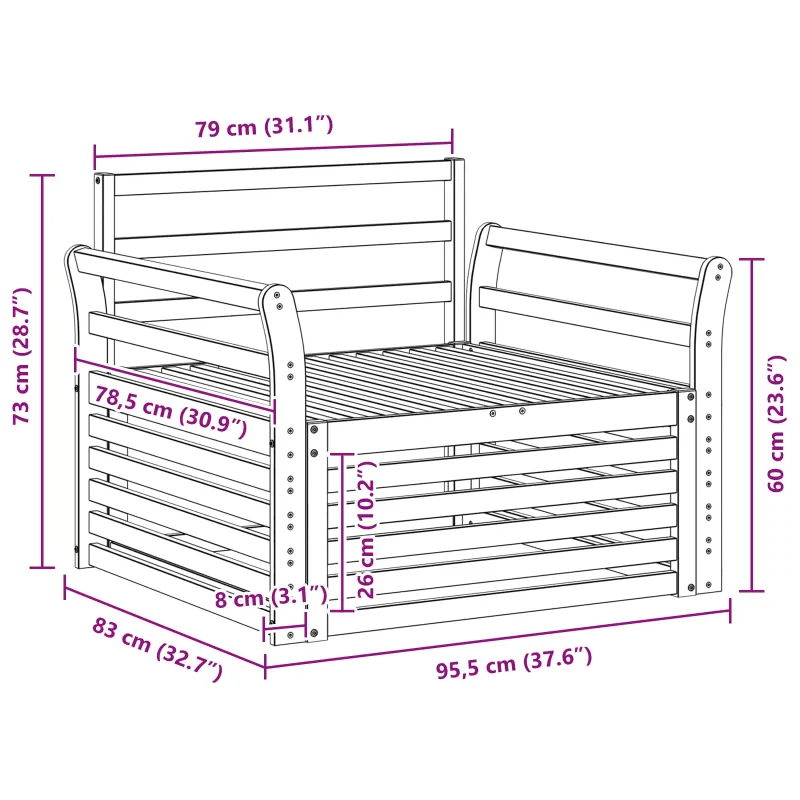 Lauko sofa Kietos akacijos mediena Balta