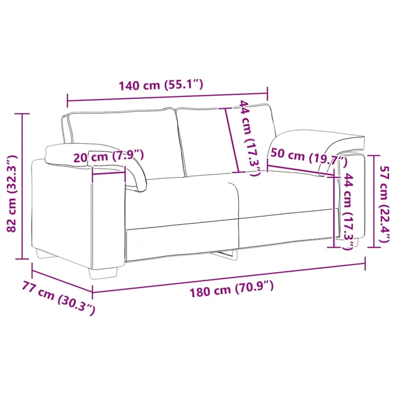 Dvivietė sofa Kreminė 180 cm audinys