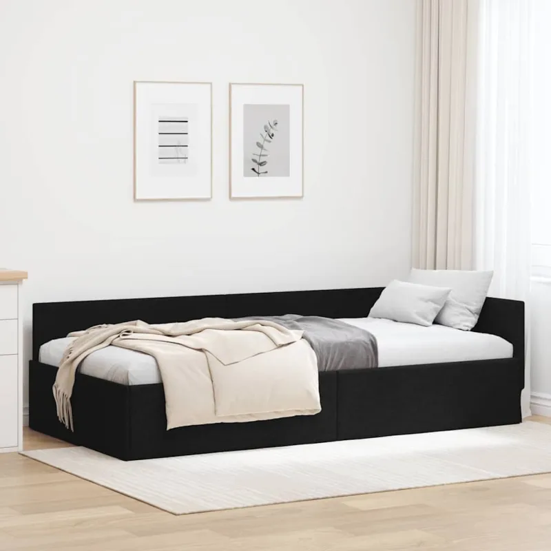 Kampinė lovos konstrukcija Juodas 90 cm x 190 cm audinys