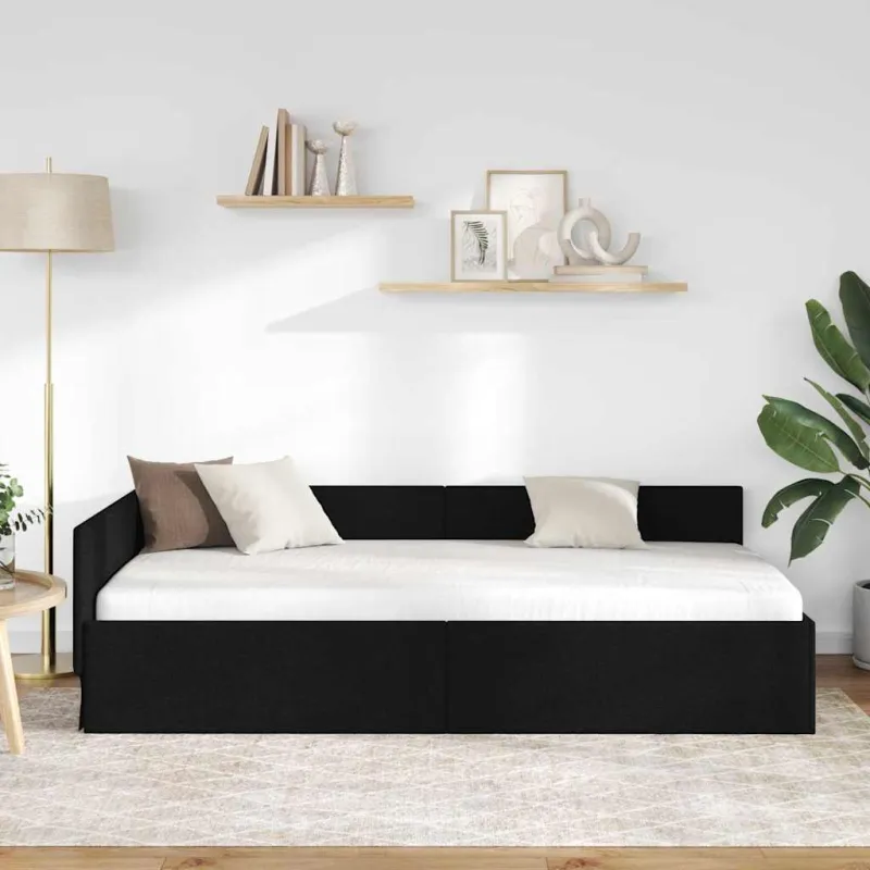 Kampinė lovos konstrukcija Juodas 90 cm x 190 cm audinys