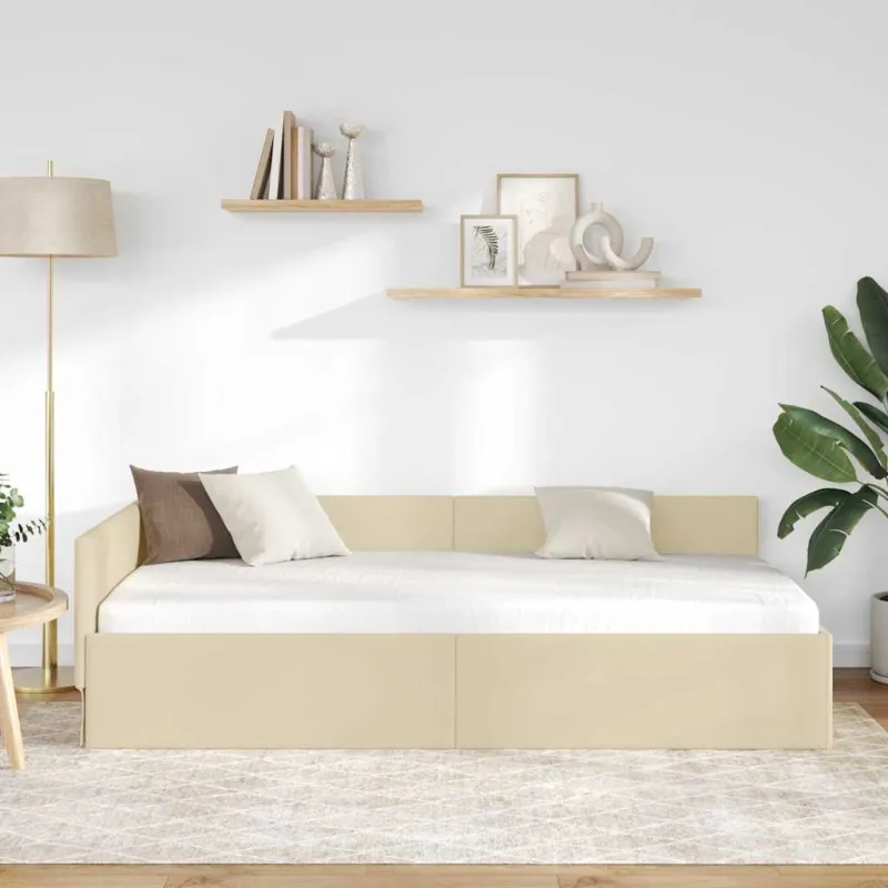 Kampinė lovos konstrukcija Kreminė 90 cm x 190 cm audinys