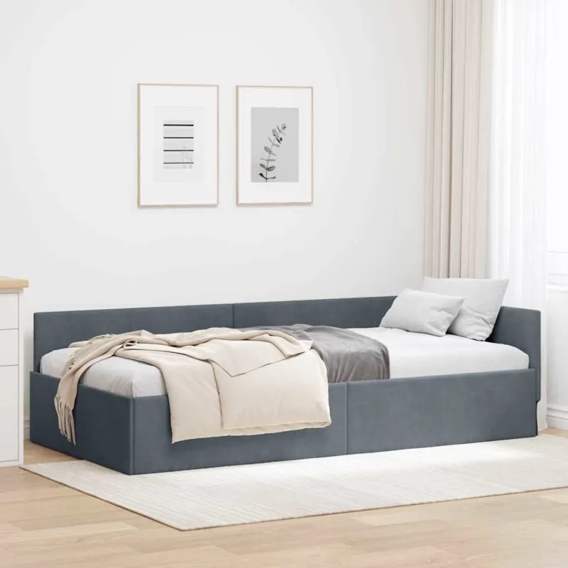 Kampinė lovos konstrukcija Tamsiai pilka 80 cm x 200 cm Aksomas